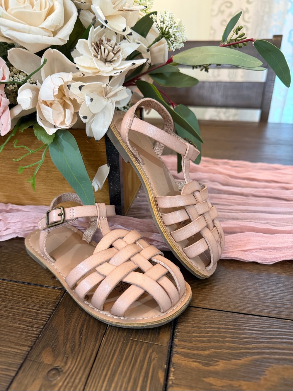 Kids 9C Blush Pink Woven Leather Sandals